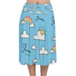 Seamless Pattern Vector Owl Cartoon With Bugs Velvet Flared Midi Skirt