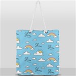 Seamless Pattern Vector Owl Cartoon With Bugs Full Print Rope Handle Tote (Large)