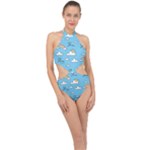 Seamless Pattern Vector Owl Cartoon With Bugs Halter Side Cut Swimsuit