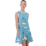 Sky Pattern Frill Swing Dress