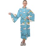Seamless Pattern Vector Owl Cartoon With Bugs Maxi Velvet Kimono