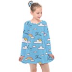 Seamless Pattern Vector Owl Cartoon With Bugs Kids  Long Sleeve Dress