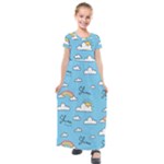 Seamless Pattern Vector Owl Cartoon With Bugs Kids  Short Sleeve Maxi Dress
