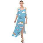 Seamless Pattern Vector Owl Cartoon With Bugs Maxi Chiffon Cover Up Dress