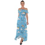 Seamless Pattern Vector Owl Cartoon With Bugs Off Shoulder Open Front Chiffon Dress