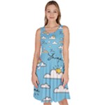Sky Pattern Knee Length Skater Dress With Pockets