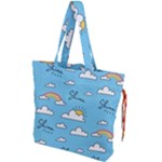 Seamless Pattern Vector Owl Cartoon With Bugs Drawstring Tote Bag