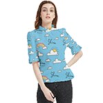 Sky Pattern Frill Neck Blouse