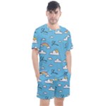 Seamless Pattern Vector Owl Cartoon With Bugs Men s Mesh T-Shirt and Shorts Set