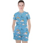 Seamless Pattern Vector Owl Cartoon With Bugs Women s T-Shirt and Shorts Set