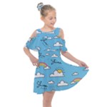 Seamless Pattern Vector Owl Cartoon With Bugs Kids  Shoulder Cutout Chiffon Dress