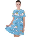 Seamless Pattern Vector Owl Cartoon With Bugs Short Sleeve Shoulder Cut Out Dress 