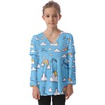 Sky Pattern Kids  V Neck Casual Top