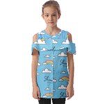Sky Pattern Fold Over Open Sleeve Top