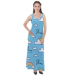 Seamless Pattern Vector Owl Cartoon With Bugs Sleeveless Velour Maxi Dress