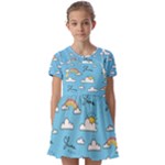 Sky Pattern Kids  Short Sleeve Pinafore Style Dress