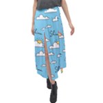 Seamless Pattern Vector Owl Cartoon With Bugs Velour Split Maxi Skirt