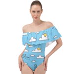Seamless Pattern Vector Owl Cartoon With Bugs Off Shoulder Velour Bodysuit 