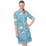 Seamless Pattern Vector Owl Cartoon With Bugs Long Sleeve Mini Shirt Dress