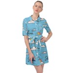 Seamless Pattern Vector Owl Cartoon With Bugs Belted Shirt Dress