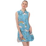 Seamless Pattern Vector Owl Cartoon With Bugs Sleeveless Shirt Dress