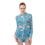 Seamless Pattern Vector Owl Cartoon With Bugs Long Sleeve Chiffon Shirt