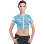 Seamless Pattern Vector Owl Cartoon With Bugs Short Sleeve Cropped Jacket