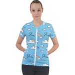 Seamless Pattern Vector Owl Cartoon With Bugs Short Sleeve Zip Up Jacket