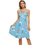 Sky Pattern Sleeveless Tie Front Chiffon Dress