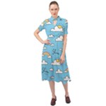 Seamless Pattern Vector Owl Cartoon With Bugs Keyhole Neckline Chiffon Dress