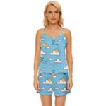 Sky Pattern Satin Pajama Short Set