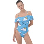 Seamless Pattern Vector Owl Cartoon With Bugs Frill Detail One Piece Swimsuit