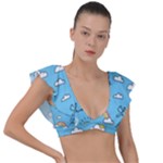 Seamless Pattern Vector Owl Cartoon With Bugs Plunge Frill Sleeve Bikini Top