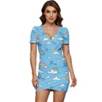 Sky Pattern Low Cut Cap Sleeve Mini Dress