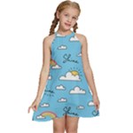 Sky Pattern Kids  Halter Collar Waist Tie Chiffon Dress