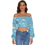 Sky Pattern Long Sleeve Crinkled Weave Crop Top