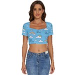 Sky Pattern Short Sleeve Square Neckline Crop Top 