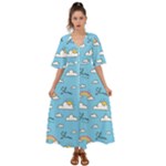 Seamless Pattern Vector Owl Cartoon With Bugs Kimono Sleeve Boho Dress