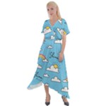 Seamless Pattern Vector Owl Cartoon With Bugs Cross Front Sharkbite Hem Maxi Dress