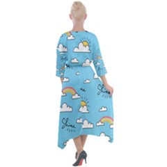 Quarter Sleeve Wrap Front Maxi Dress 