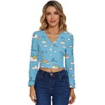 Sky Pattern Long Sleeve V-Neck Top
