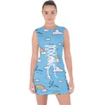 Seamless Pattern Vector Owl Cartoon With Bugs Lace Up Front Bodycon Dress