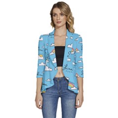 Women s 3/4 Sleeve Ruffle Edge Open Front Jacket 
