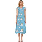 Sky Pattern V-Neck Drawstring Shoulder Sleeveless Maxi Dress