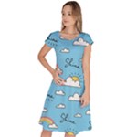 Seamless Pattern Vector Owl Cartoon With Bugs Classic Short Sleeve Dress