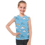 Seamless Pattern Vector Owl Cartoon With Bugs Kids  Mesh Tank Top