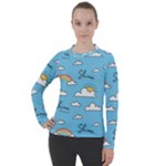 Seamless Pattern Vector Owl Cartoon With Bugs Women s Pique Long Sleeve T-Shirt