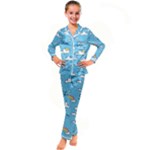 Seamless Pattern Vector Owl Cartoon With Bugs Kids  Satin Long Sleeve Pajamas Set