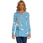 Sky Pattern Long Sleeve Drawstring Hooded Top