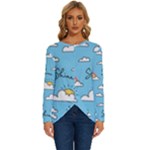 Sky Pattern Long Sleeve Crew Neck Pullover Top